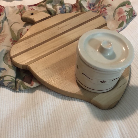 LONGABERGER American Craft 
Acorn Maple Wood Cutting Board + Ceramic Crock NEW - Picture 11 of 16